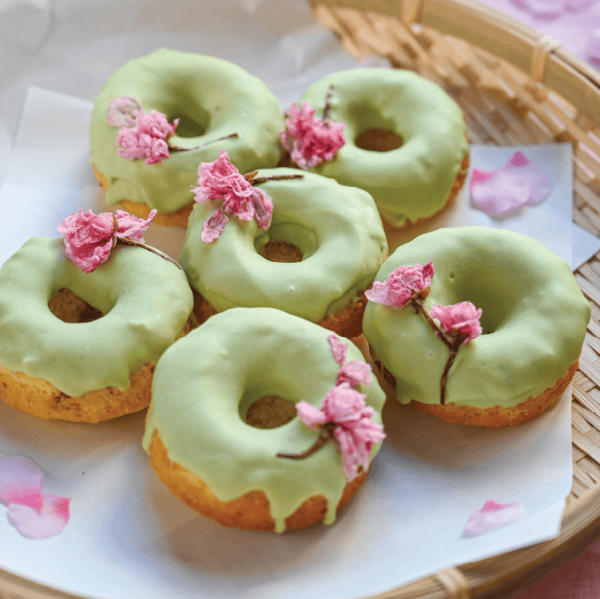 Matcha Cherry Blossoms Baked Donuts dlanaturals